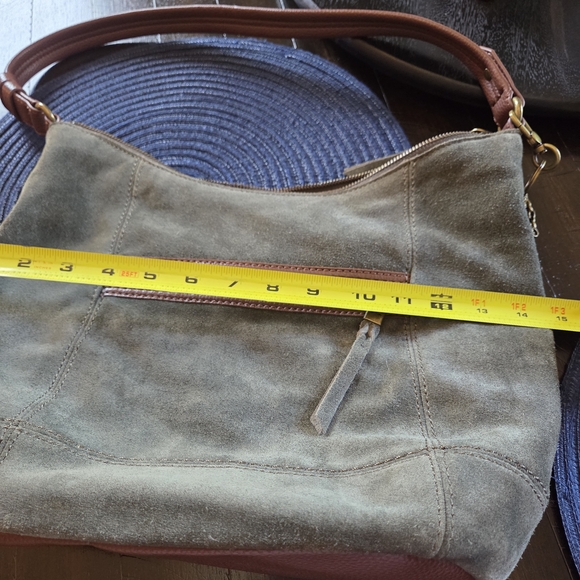 The Sak Olive Green Suede Shoulder Bag with Brown Leather Trim - Picture 13 of 16